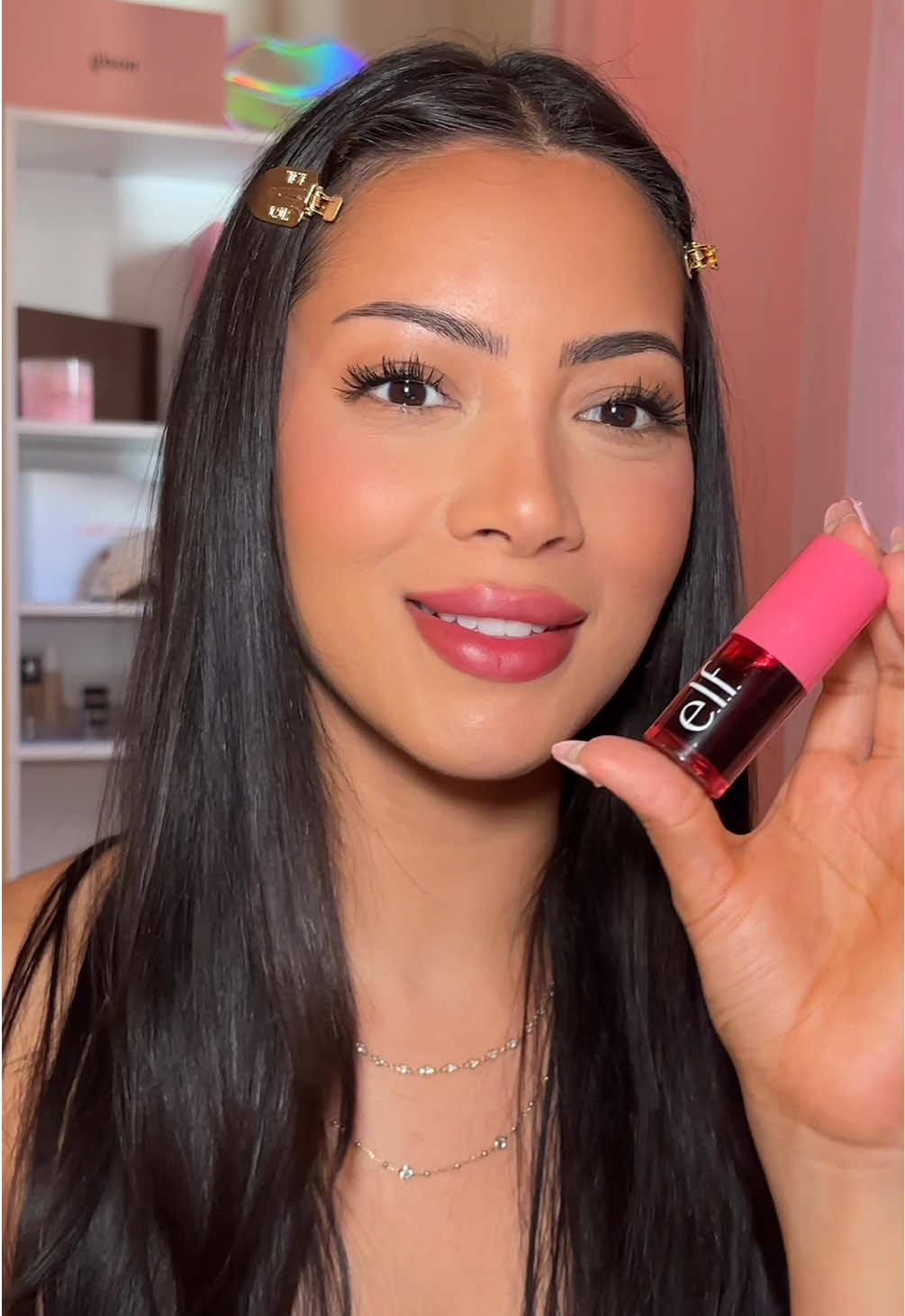 TikTok post by @glambervcruz for e.l.f. Cosmetics. Caption reads: The NEW @elfcosmetics lip & cheek stain is too....