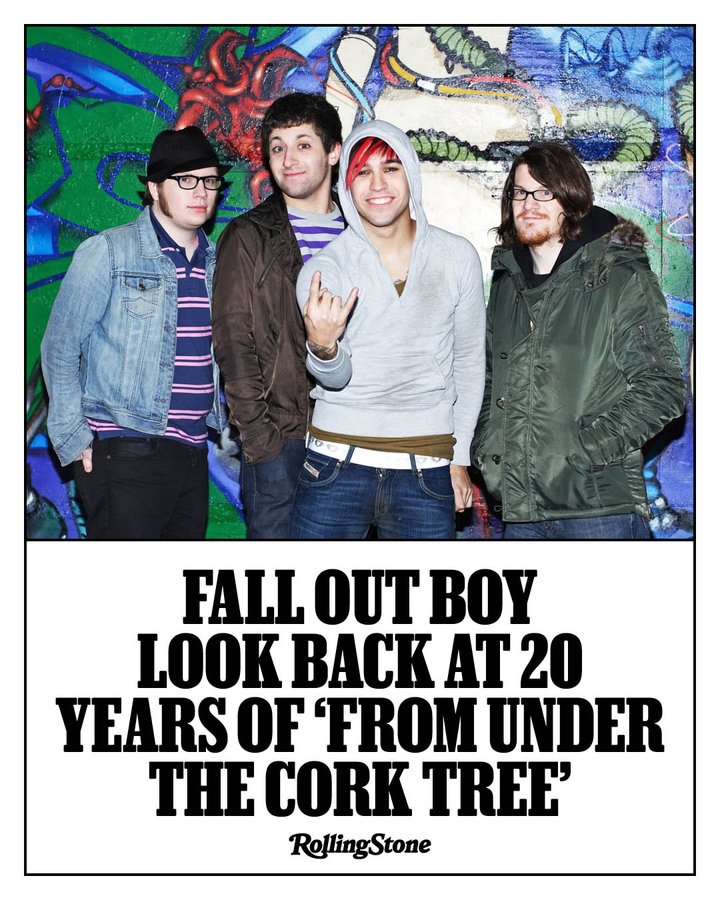 Instagram post by @falloutboy for Rolling Stone. Caption reads: 20 years ago, @falloutboy's 'From Under The Cork....