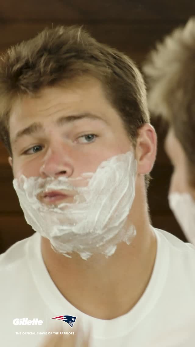 Instagram post by @drake.maye for Gillette. Caption reads: #ad #gillettepartner Pat and I are game day ready....