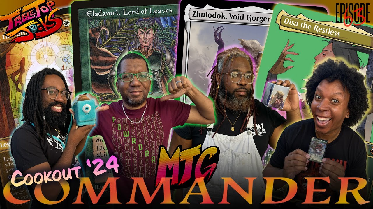 YouTube post by @TabletopJocks for Jankmats. Caption reads: MTG Commander Gameplay | The Cookout '24 |....