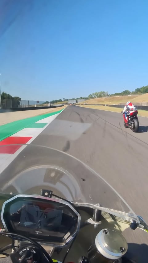 Instagram post by @guga.bikelife for Triumph Lingerie. Caption reads: 🪧 Mugello, Italy 🇮🇹 Mugello im Juli 2026, PB:....