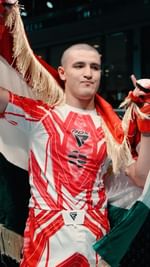 Instagram post by @tajikistan_mma1 for RDX Sports. Caption reads: Dzhakhongir Dzhuraev gets the RNC finish for Team....