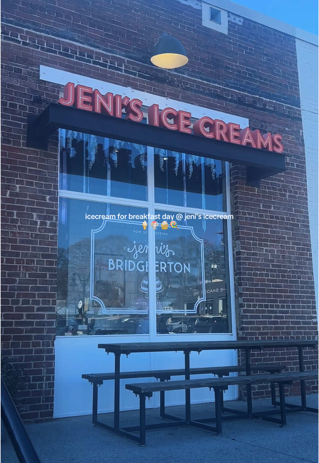 TikTok post by @herecomesnia for Jeni's Splendid Ice Creams. Caption reads: Icecream 4 Breakfast?? I think YES 🍦☺️ @Jeni’s....
