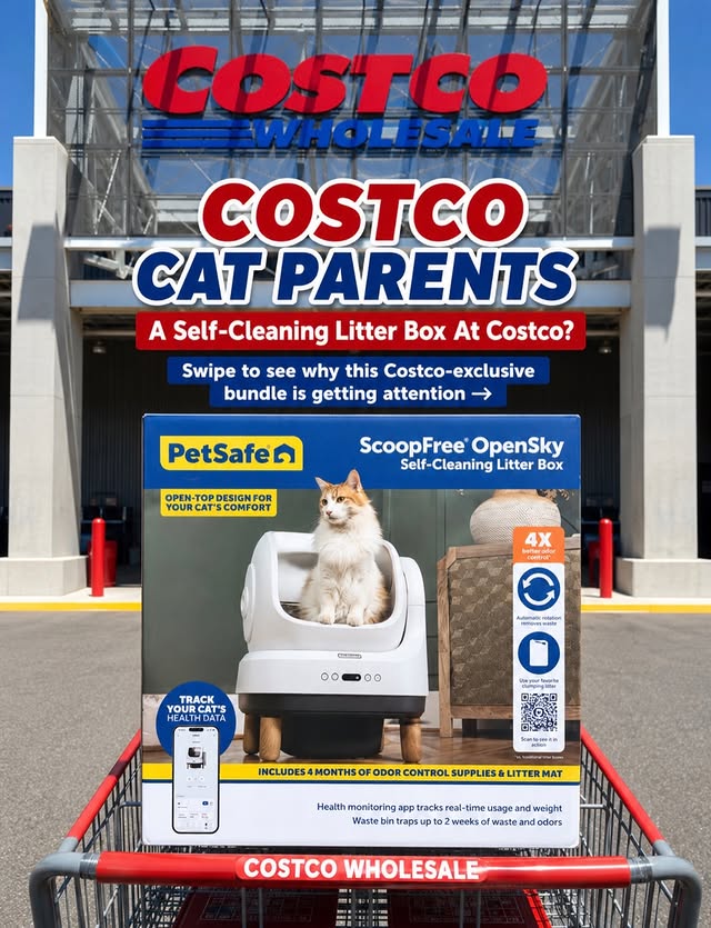 Instagram post by @costconewdeals for PetSafe. Caption reads: [...] what just showed up at Costco. 👀🐱 The....