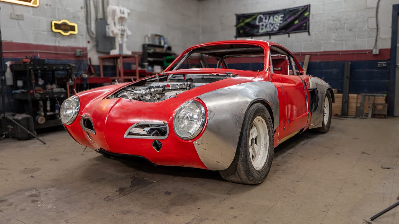 YouTube post by @CrucibleCoachworks for ASUS. Caption reads: Turning a Classic Car into a Track Beast!.