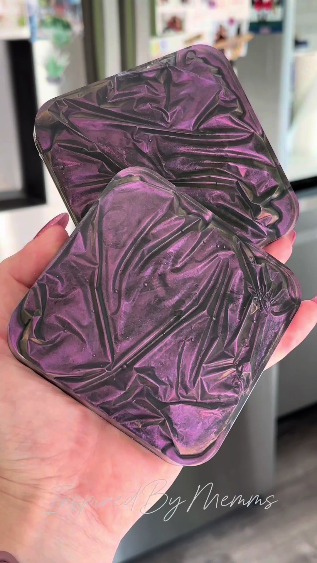 TikTok post by @inspiredbymemms for Eye Candy Pigments. Caption reads: [...] a colored background to it!   @Eye Candy....