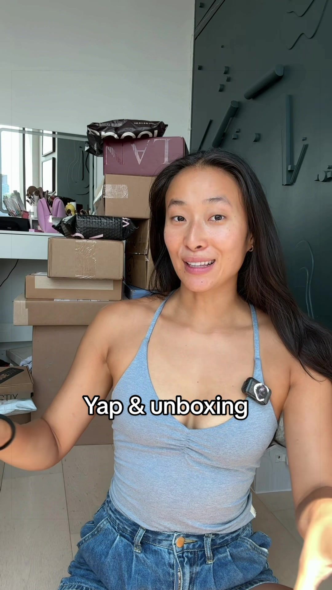 TikTok post by @nadyaokamoto for nuuds. Caption reads: [...] with the last one here #prunboxing @nuuds....