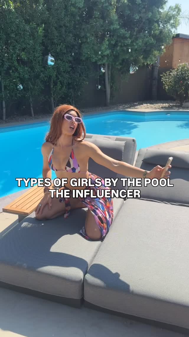 Instagram post by @nikki_howard for Homary. Caption reads: Types of girls by the pool | @homarycom....