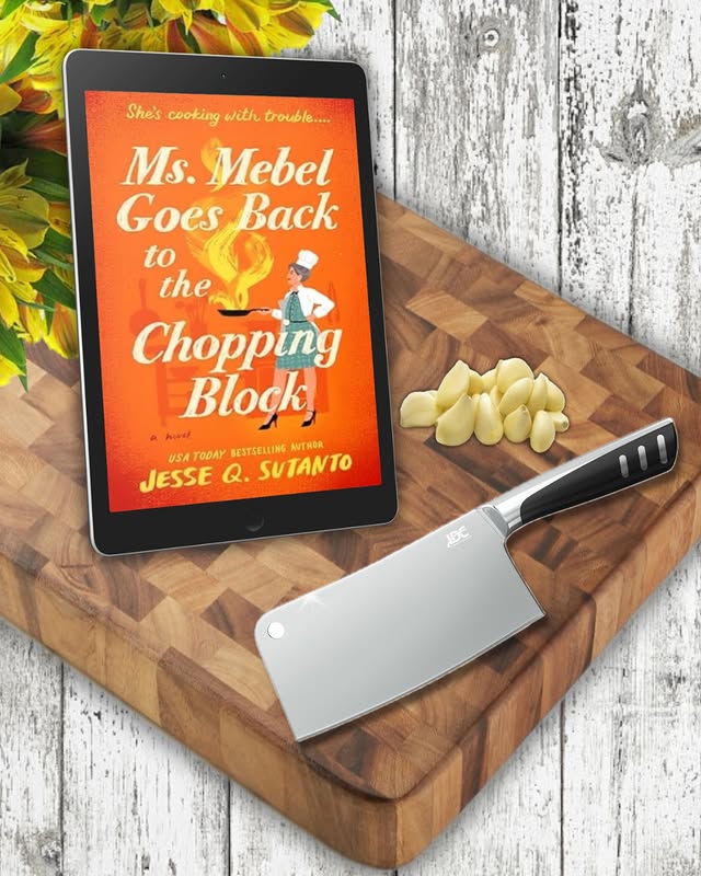 Instagram post by @sarahtalksbooks for NetGalley. Caption reads: 👩🏻‍🍳BOOK REVIEW👩🏻‍🍳 🔪Title: Ms. Mebel Goes....