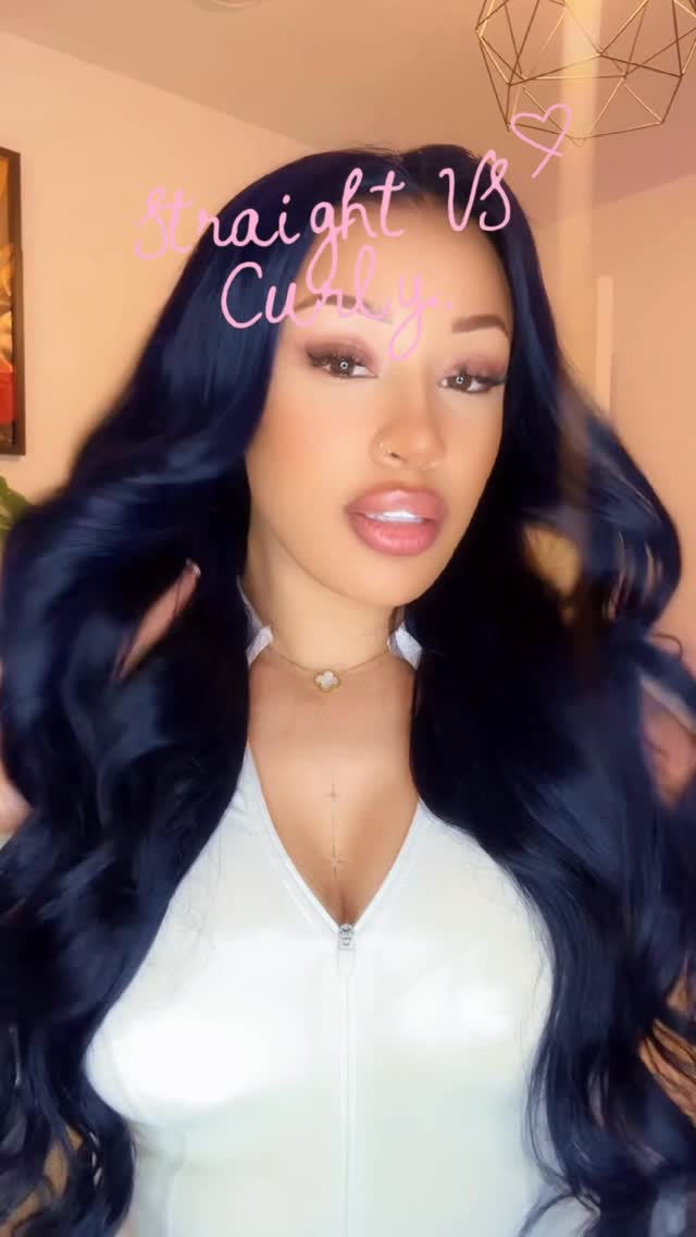 Instagram post by @shamillahbryan for Arabella Hair. Caption reads: [...] Blue Body Wave Wig in 26-inch....