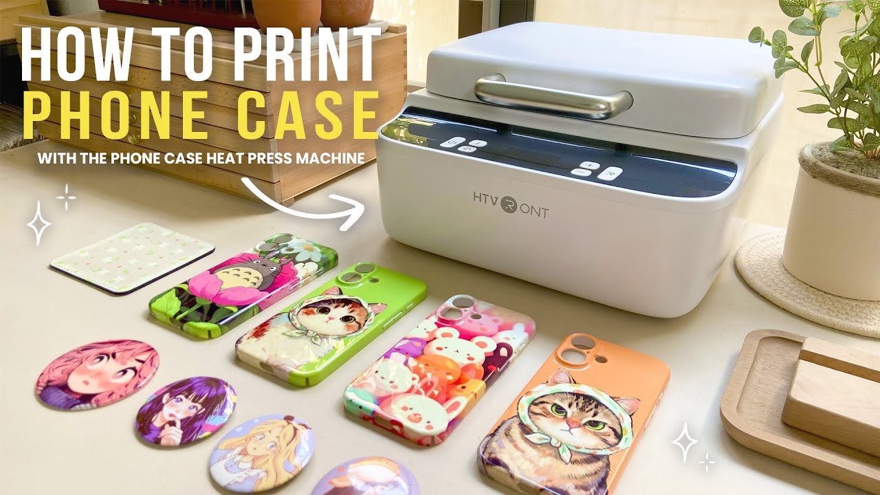 YouTube post by @meecoart for HTVRONT. Caption reads: How To Print Phone Cases | Using HTVRont H17 Phone....
