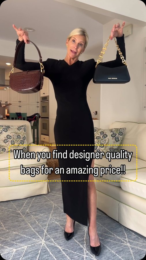 Instagram post by @angelahowenstein for Mac Duggal. Caption reads: [...] but I couldn’t resist! These bags by....