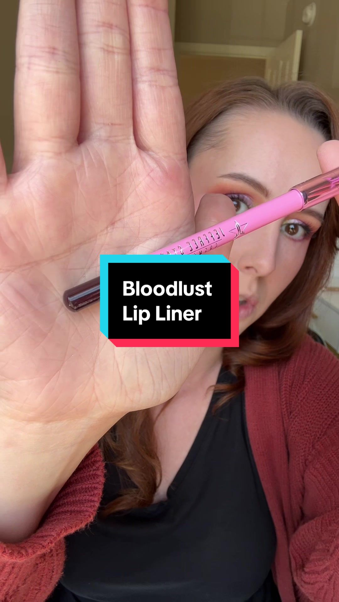 TikTok post by @jessicawallsbeauty for Jeffree Star Cosmetics. Caption reads: @Jeffree Star Cosmetics lip liner in the shade....