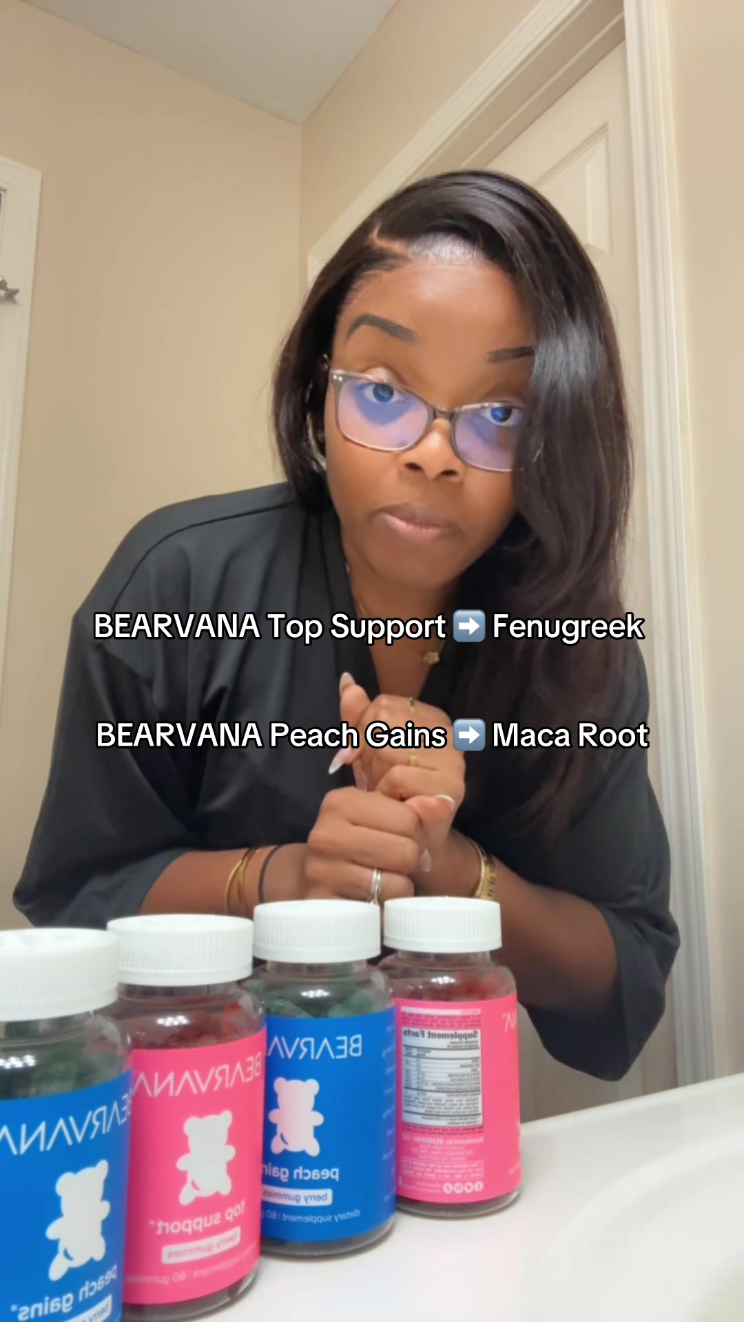TikTok post by @c_rozay for Bearvana. Caption reads: A few of the main ingredients in @BEARVANA gummies....