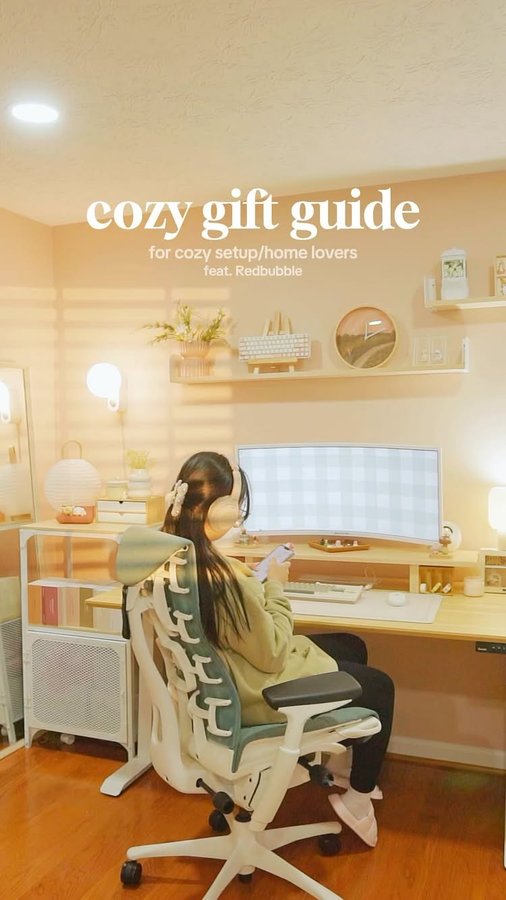 Instagram post by @menguinys for Redbubble. Caption reads: my 2024 gift guide for the cozy setup/decor lover....