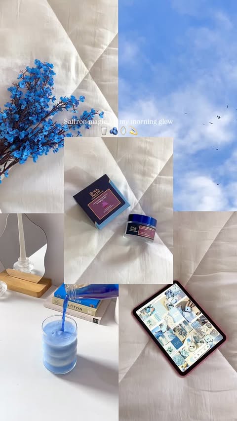 Instagram post by @saniyaesthetic_ for Blue Nectar. Caption reads: [...] for that soft, radiant skin💙🌸💫....