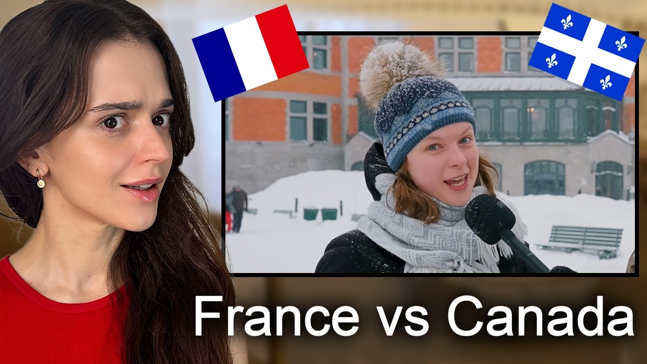 YouTube post by @LucileHR for Airalo. Caption reads: French Girl Reacts to Quebecois Canadian French.
