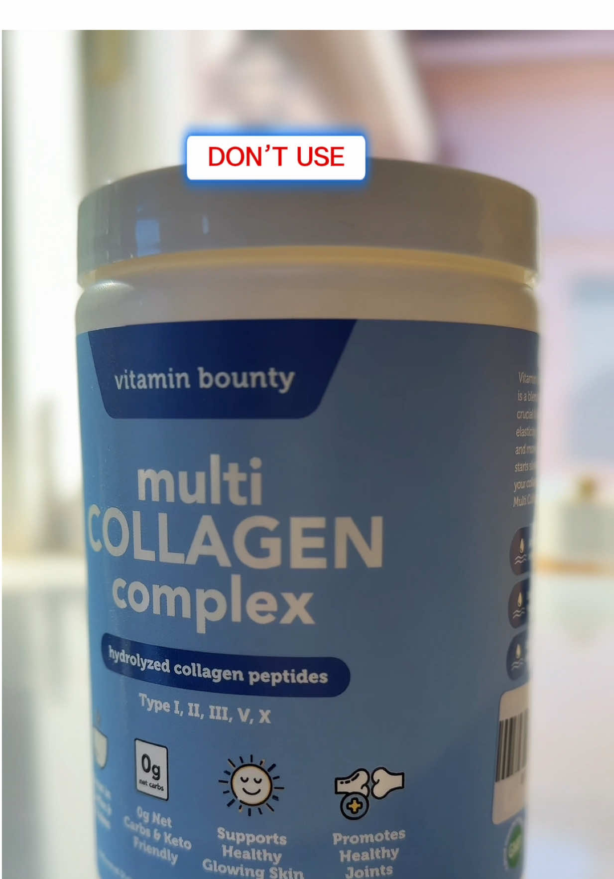 TikTok post by @ms.nelycab for Vitamin Bounty. Caption reads: Don’t use @Vitamin Bounty multi collagen 🫢 👀 JK!....