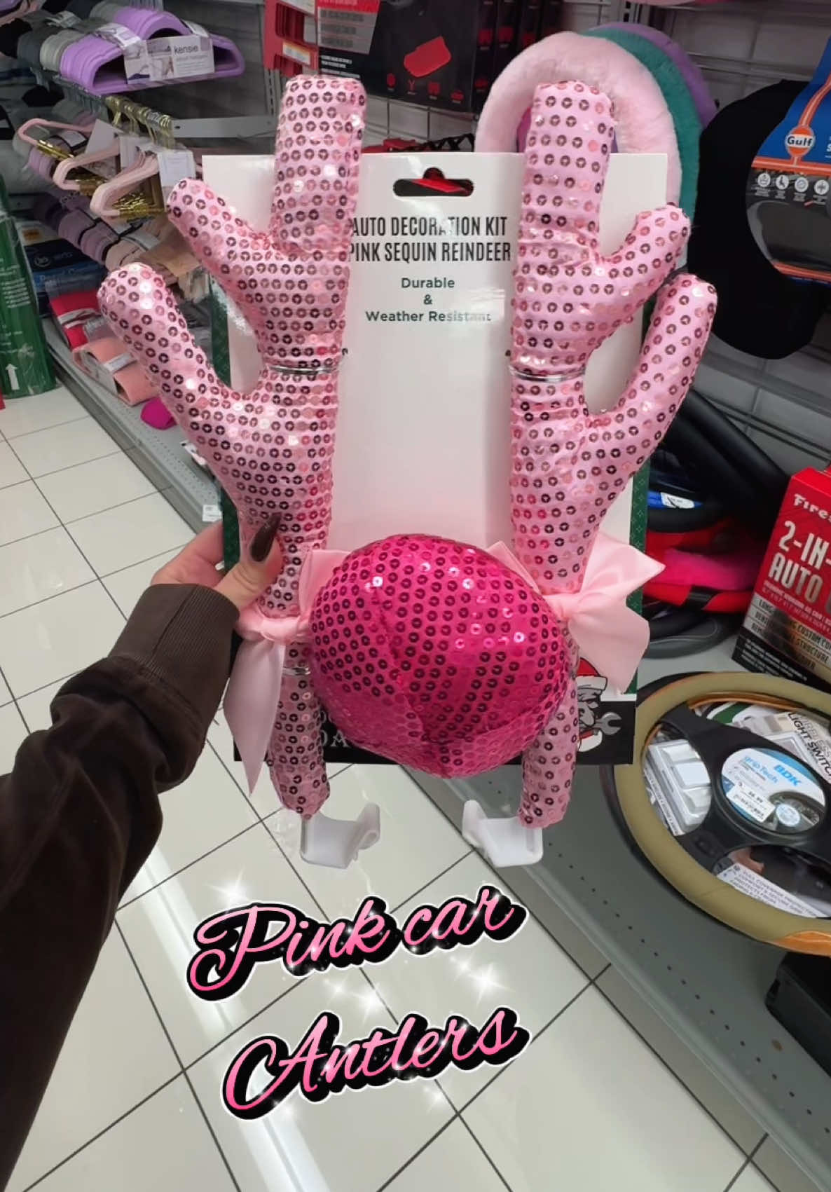 TikTok post by @annie.penta for Burlington. Caption reads: Had to get them 🤭💞🦌🩷✨ #pinkchristmas....