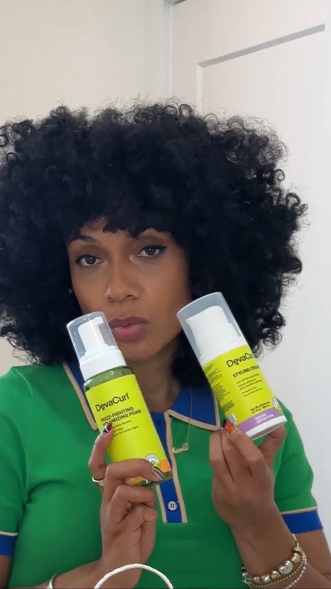 Instagram post by @thenotoriouskia for DevaCurl. Caption reads: A cream + a foam is a 10/10 combo!....