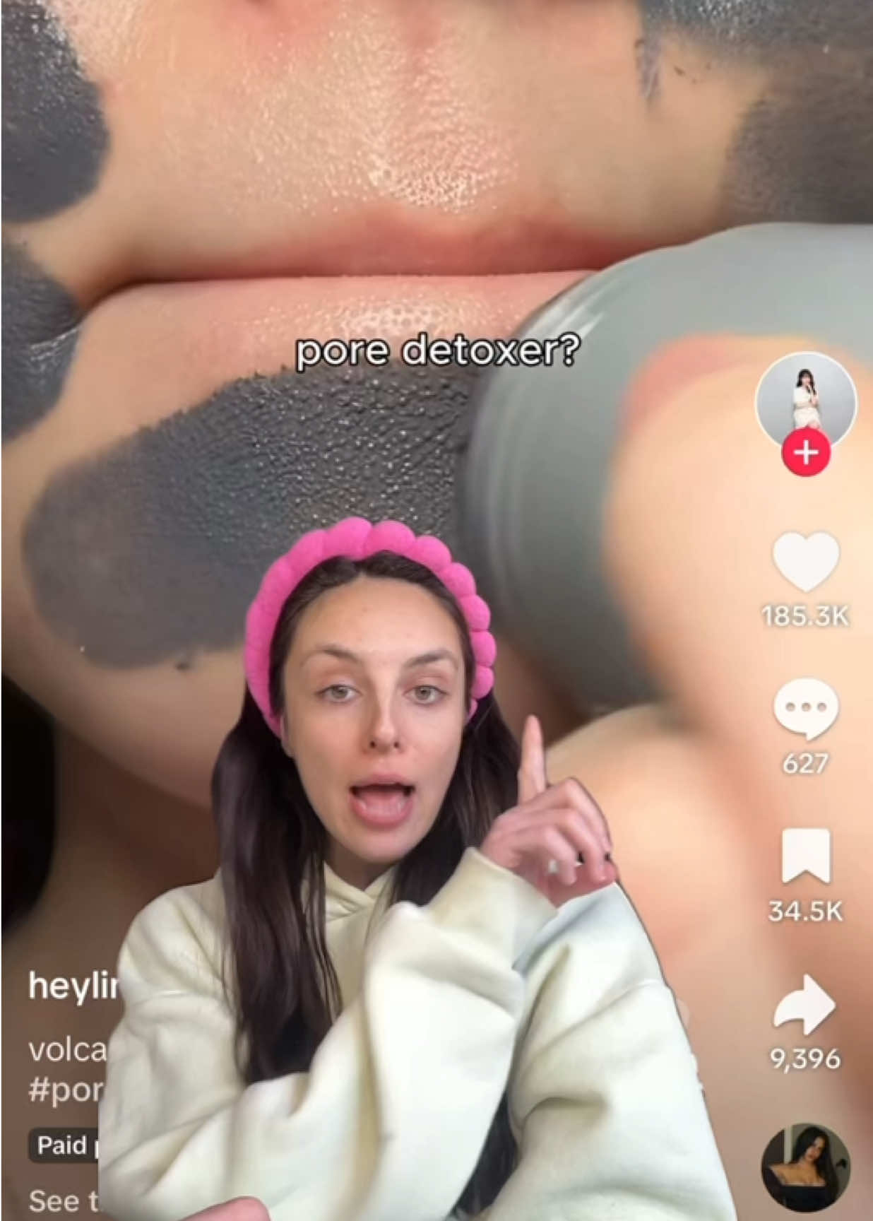 TikTok post by @ryryfindss for Skintific. Caption reads: [...] #claymask #largepores #pores @SKINTIFIC....