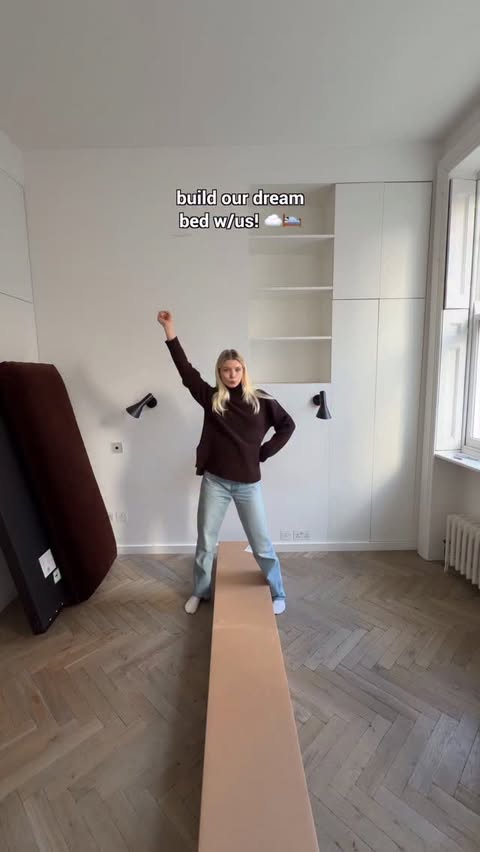 Instagram post by @maddieborge for MADE.com. Caption reads: after a week of sleeping on the floor - we finally....