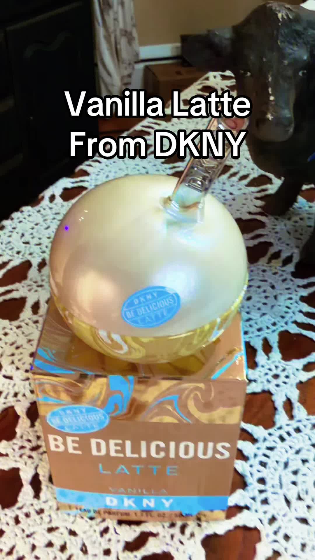 TikTok post by @bbobfan1 for DKNY. Caption reads: @DKNY #VanillaLatte #Vanilla #DKNY [...].