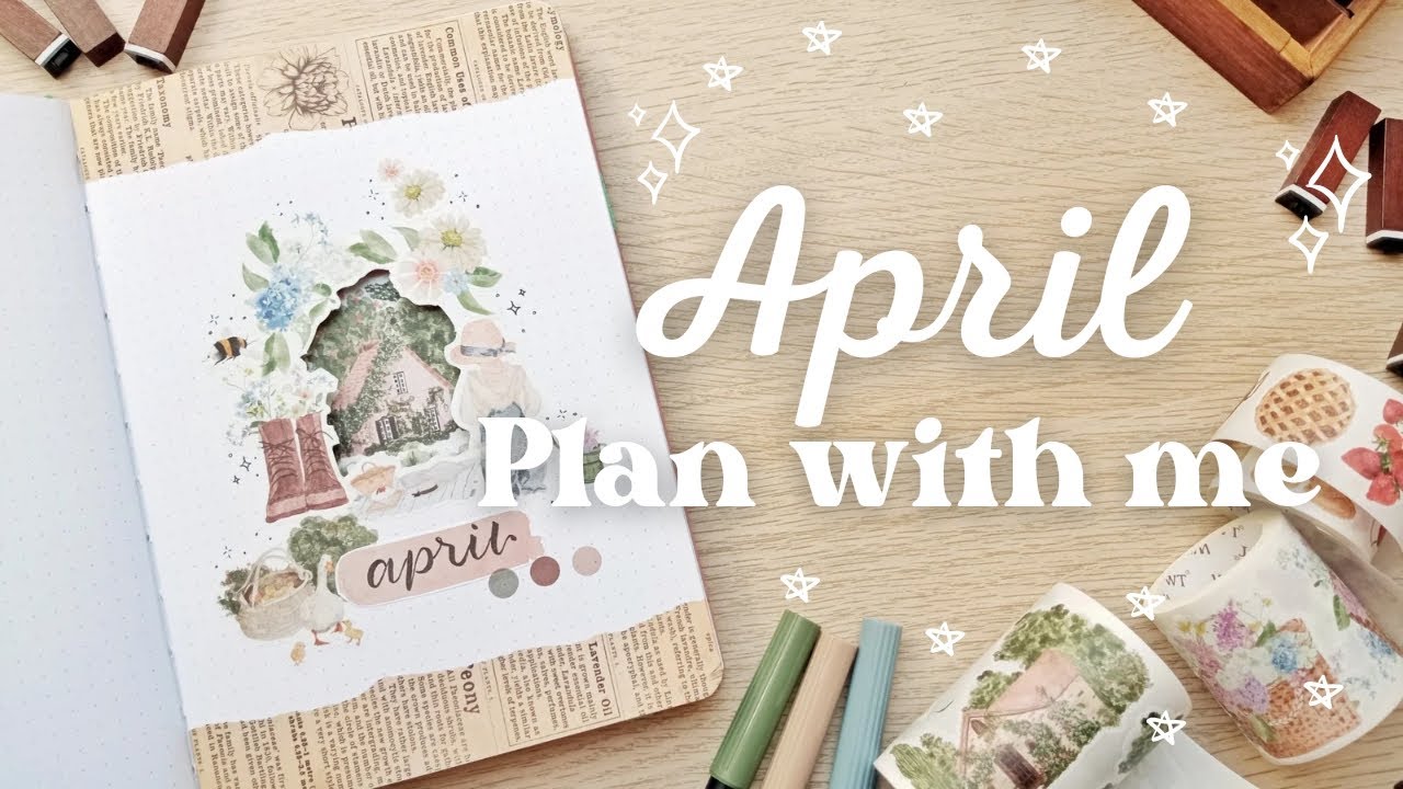 YouTube post by @bujobyfilo for Paperwrld. Caption reads: 🏠🐥 April 2024 Bullet Journal Plan With Me |....