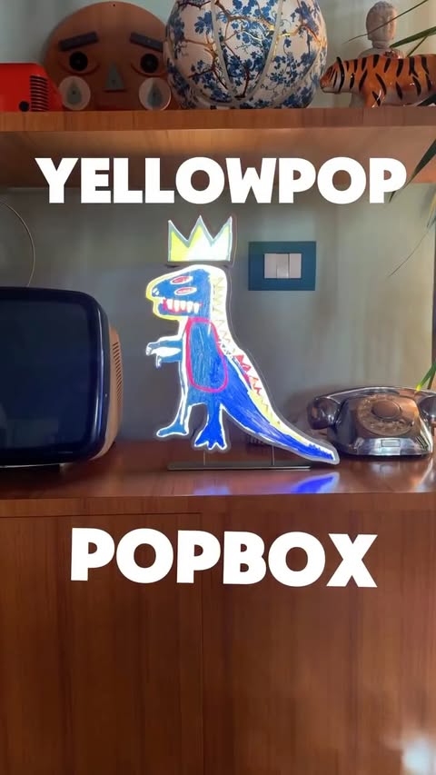 Instagram post by @homelette.jpg for Yellowpop. Caption reads: [...] Perfect anywhere ✨ Basquiat Popbox by....