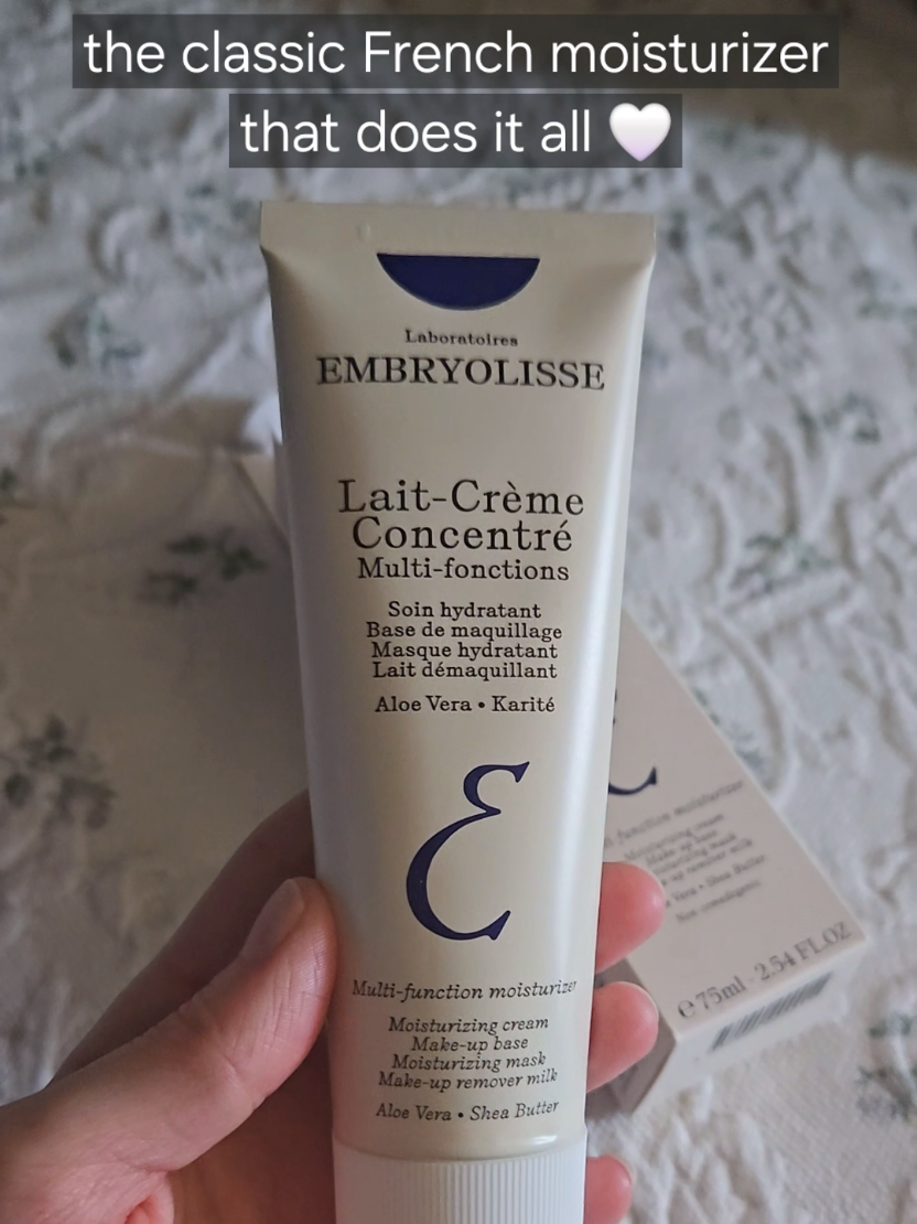 TikTok post by @blueskiesneverlast for Embryolisse USA. Caption reads: 🤍 The Embryolisse Lait‑Crème Concentré is a....