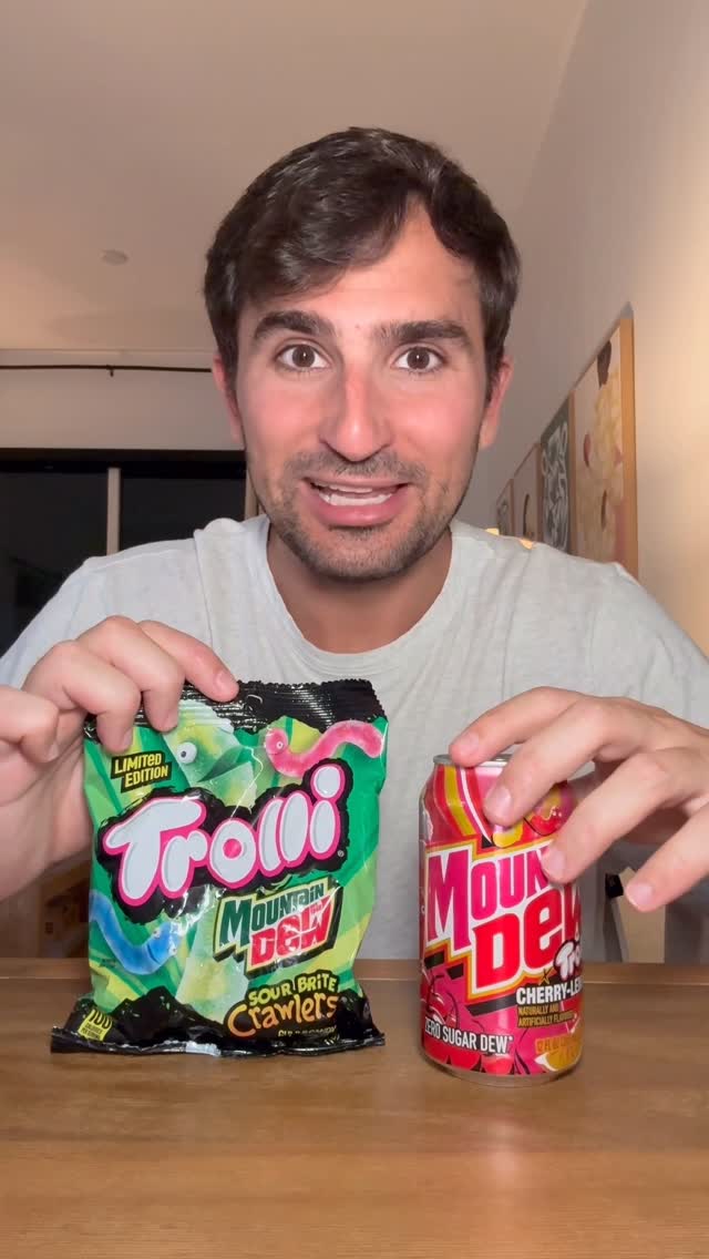 Instagram post by @snackeatingsnackss for Mountain Dew. Caption reads: Trying the hottest new soda + snack collab of the....