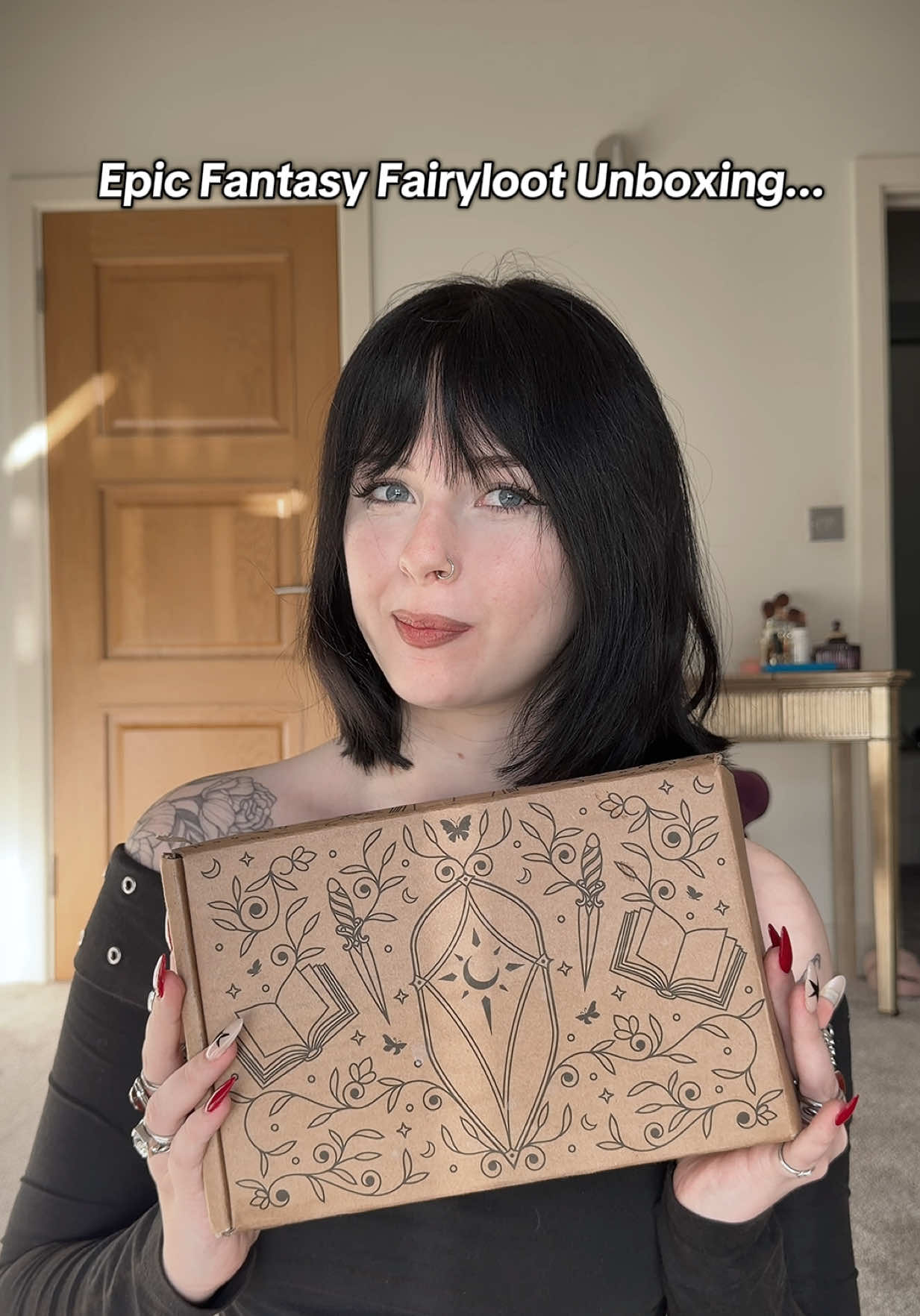 TikTok post by @bookswithgray for FairyLoot. Caption reads: [...] Epic Fantasy subscription box from....