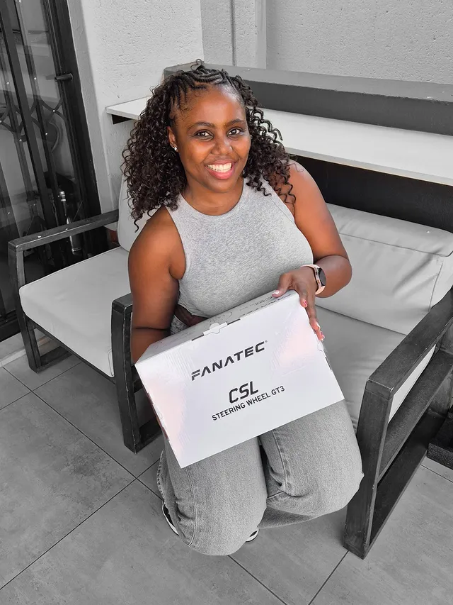 Instagram post by @girlielukhele for Fanatec. Caption reads: [...] (and attempted edit lol 🙈) 😅🥳🥳 From....