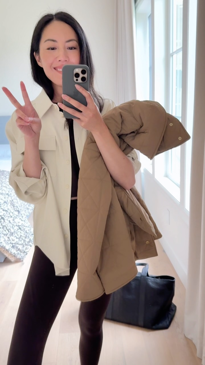 Instagram post by @9to5chic for Rhone. Caption reads: Get ready with me for my travel day style ✈️....