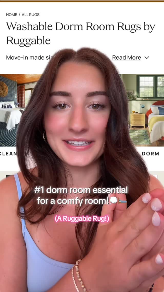Instagram post by @josiestoffan for Ruggable. Caption reads: Ruggable is my #1 dorm essential! Use code....