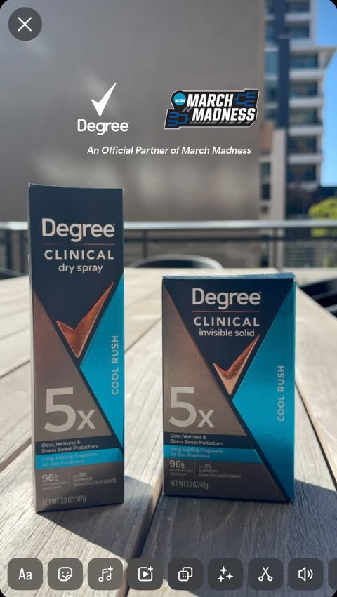 Instagram post by @avenljones for Degree. Caption reads: #DegreePartner March Madness is back and we all....