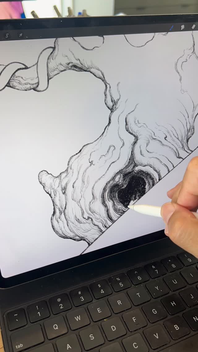 Instagram post by @jamesjeanart for Procreate. Caption reads: Tree orifice 🍎✏️ @procreate.