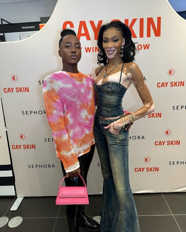 Instagram post by @paymeinkash_ for Cay Skin. Caption reads: [...] real friend Winnie" @winnieharlow 🧡 •....