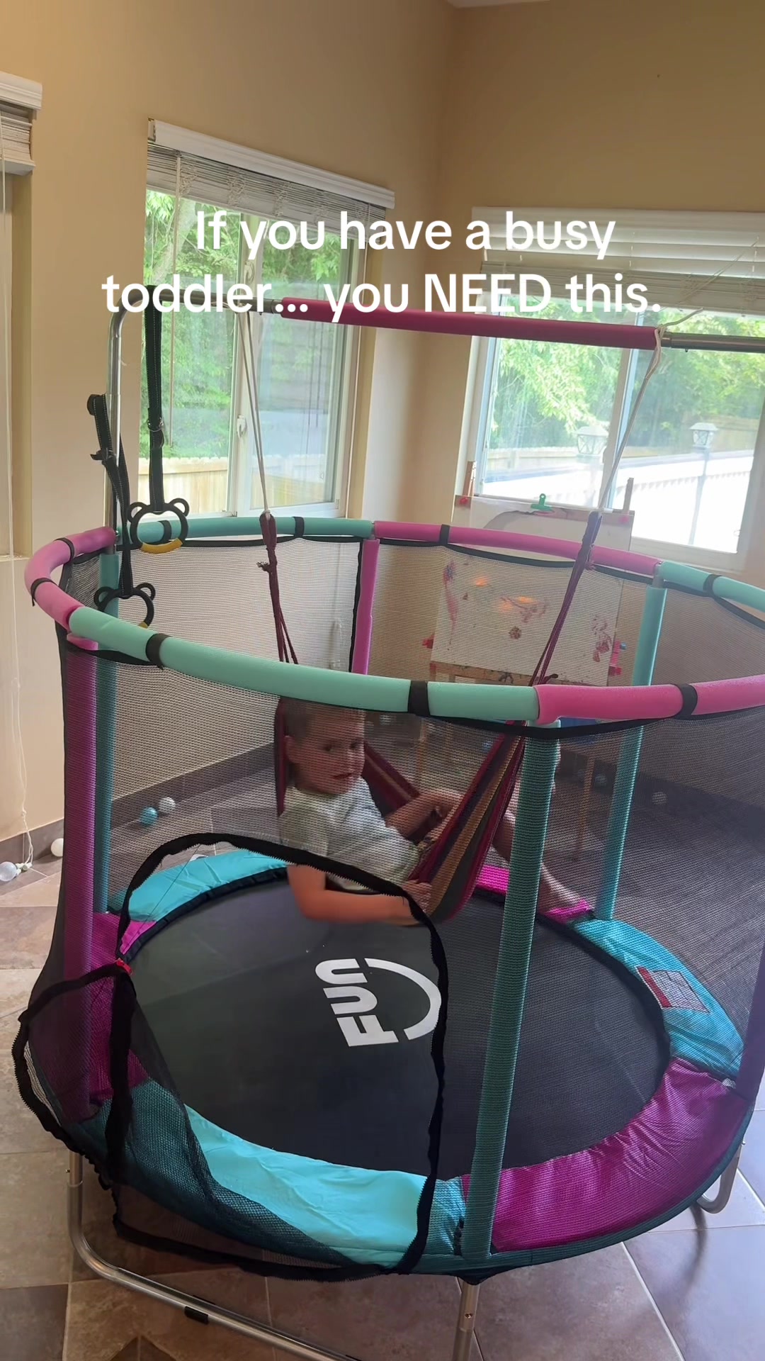 TikTok post by @serenieeweeniee for MEXS Bag-US. Caption reads: [...] #BoyMom #ToddlerMom #IndoorPlay @MEXS Bag-US.