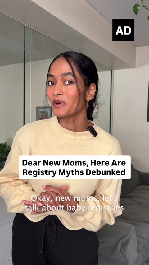 Instagram post by @dshanibernard for Huggies. Caption reads: #ad Registry myths debunked: skip the gadgets,....