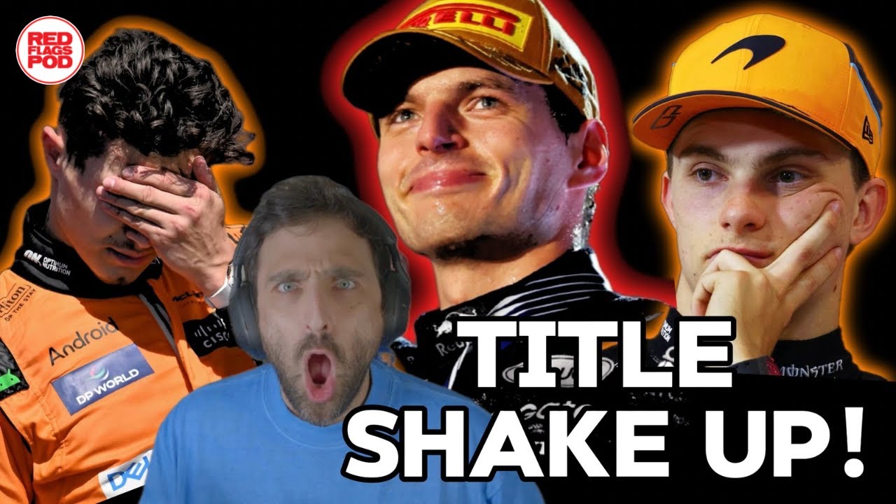 YouTube post by @TheRedFlagsPod for Neuro. Caption reads: McLaren's Double DQ! 2025 LVGP Recap | The Red....