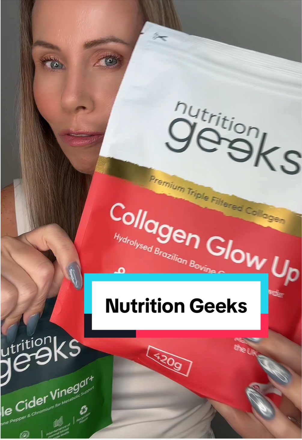 TikTok post by @libbylovespink8 for Nutrition Geeks. Caption reads: [...] #acv #tiktokmademebuyit #deal....