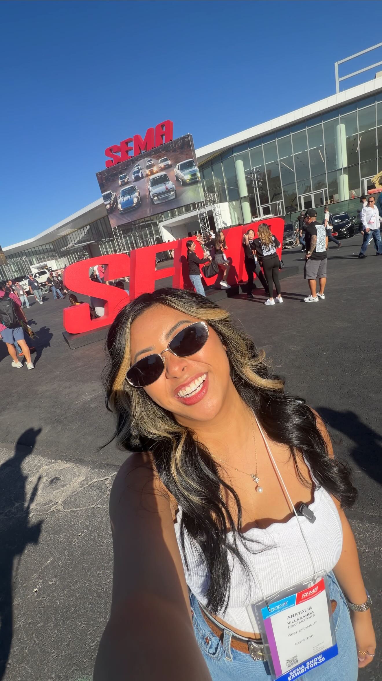 Instagram post by @anataliav for eBay Motors. Caption reads: Left SEMA 2025 with ideas, inspiration, memories,....