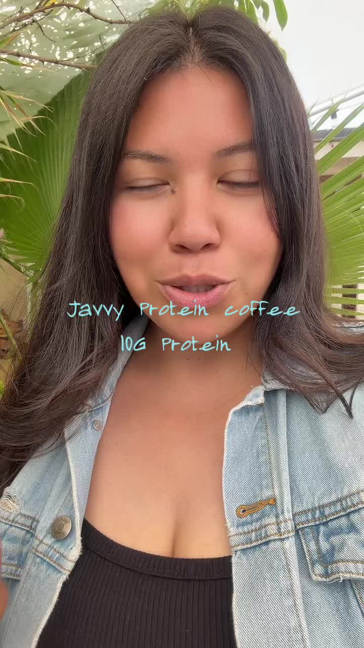 TikTok post by @zeeyessikagrow for Javy Coffee. Caption reads: Anything that helps me meet my protien goals is a....