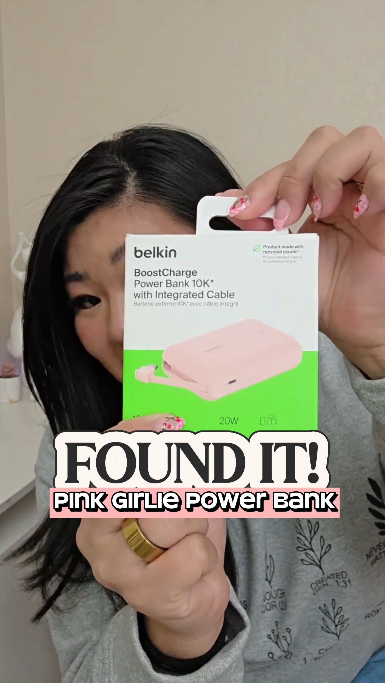 Instagram post by @jennybdoll for Belkin. Caption reads: It’s giving pink girlie dream power bank that....