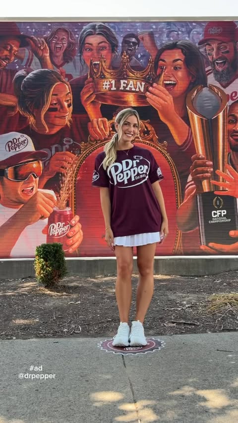 Instagram post by @katiefeeneyy for Dr Pepper. Caption reads: [...] championship-level fandom with @drpepper....