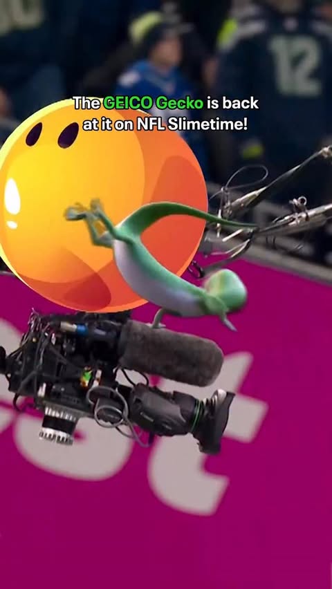 Instagram post by @nickelodeon for Geico. Caption reads: [...] draft pick is back on the field 🦎🏈 the....