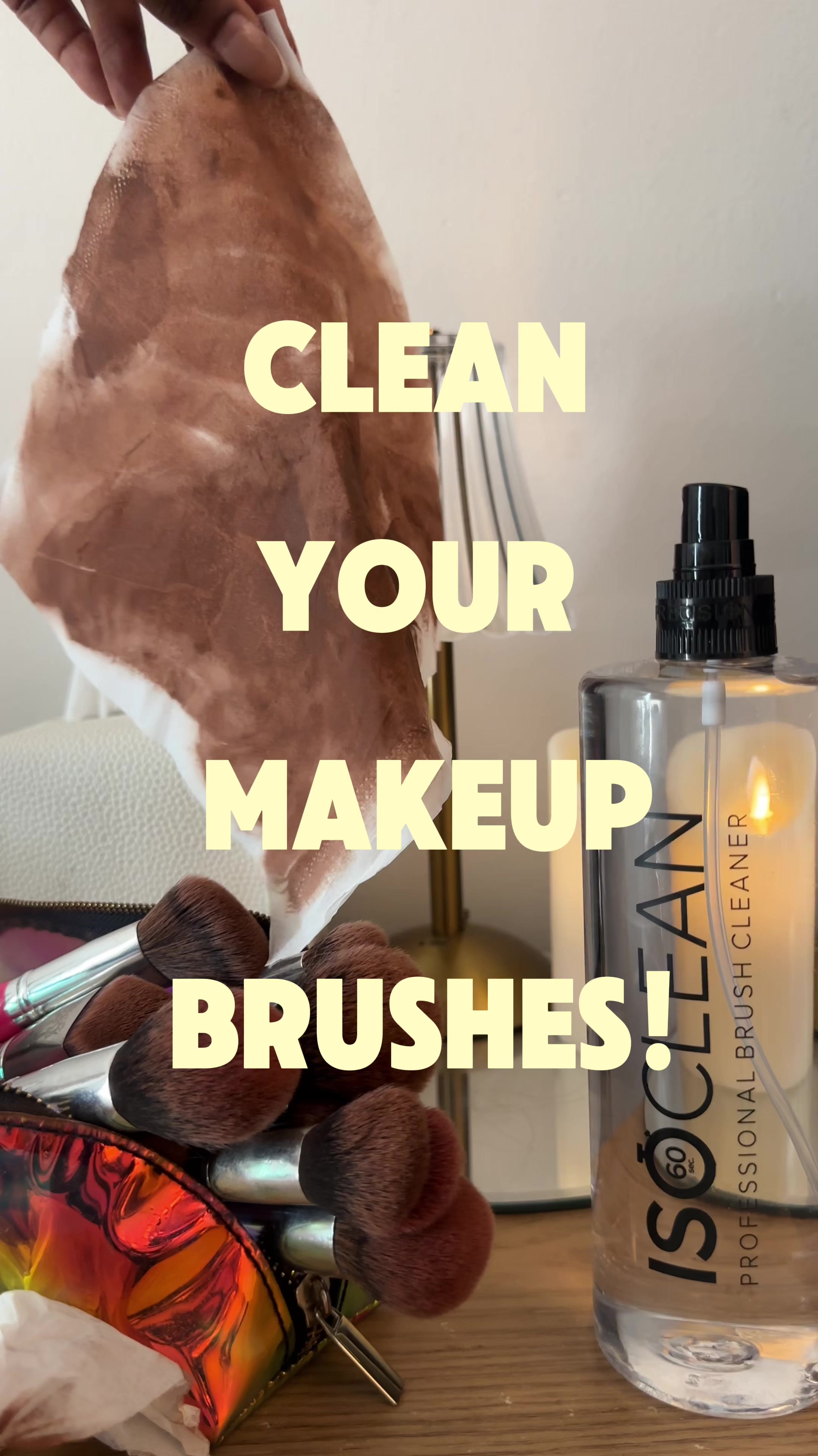TikTok post by @mari.aani for ISOCLEAN. Caption reads: Pleaseeeee clean your brushes!😭 @ISOCLEAN....