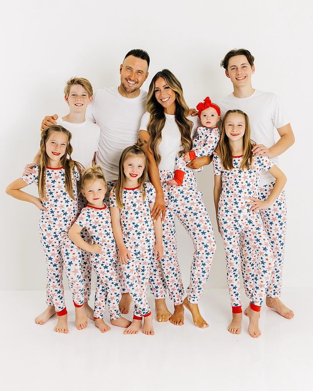Instagram post by @sarah_lit for Caden Lane. Caption reads: OH MY STARS!! ❤️🤍💙 My pj collab with @cadenlane....