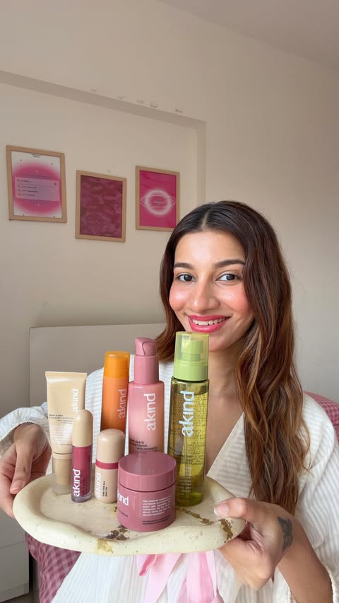 Instagram post by @khushikumpawatt for AKIND. Caption reads: [...] care. Reset your summer skin with....